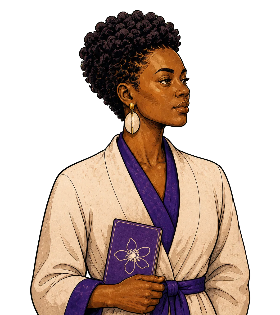 Salon keeper holding the Vlossom emblem card
